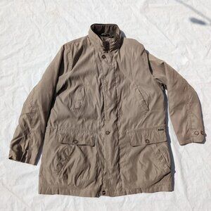 London Fog Mens Jacket XL Button Lining Beige Green   All Season  Zipped Hood
